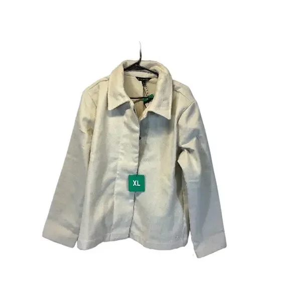 Cream Minimalist Wool Blend Jacket XL | Quiet Luxury Neutral Coat - Picture 2 of 4